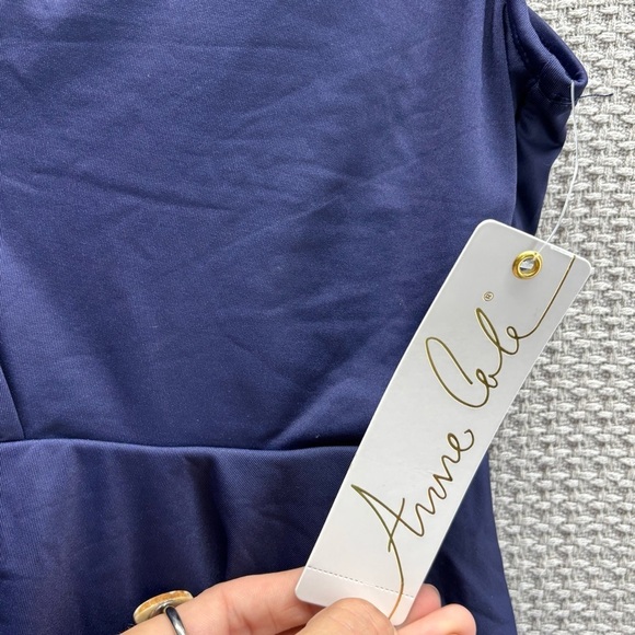 NWT Anne Cole Swimsuit Swimdress Women 6 Navy Blue Halter One Piece Boho Beach - Picture 3 of 6